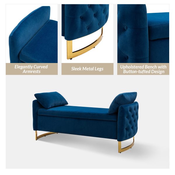 Christoph Navy Velvet Button Tufted Flip Top Storage Bench 4