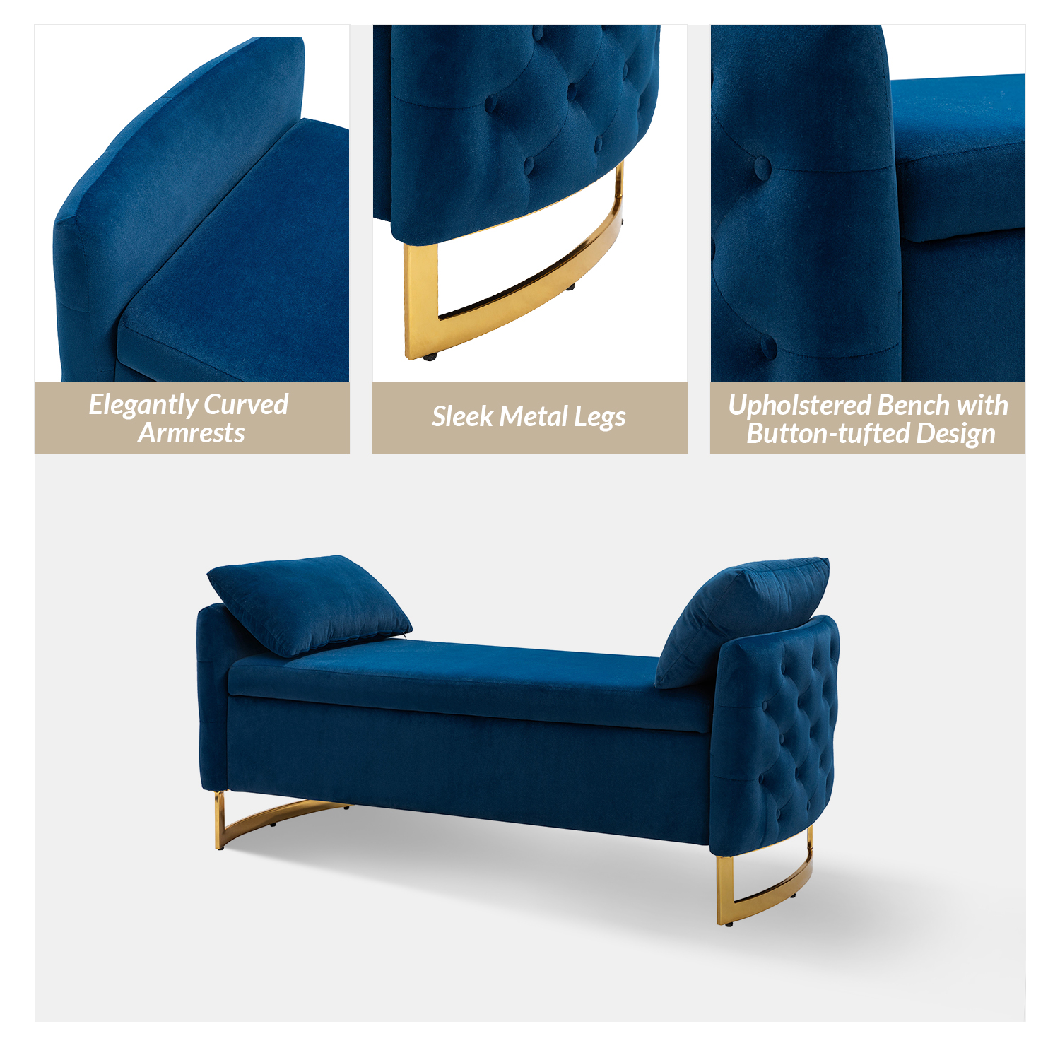 Christoph Navy Velvet Button Tufted Flip Top Storage Bench 5 Christoph Navy Velvet Button Tufted Flip Top Storage Bench - Image 5