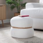 Cinch 17-Inch Cream Bouclé Contemporary Pouf Ottoman Natural Wood 15 Cinch 17-Inch Cream Bouclé Contemporary Pouf Ottoman Natural Wood