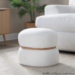 Cinch 17-Inch Cream Bouclé Contemporary Pouf Ottoman Natural Wood 16 Cinch 17-Inch Cream Bouclé Contemporary Pouf Ottoman Natural Wood