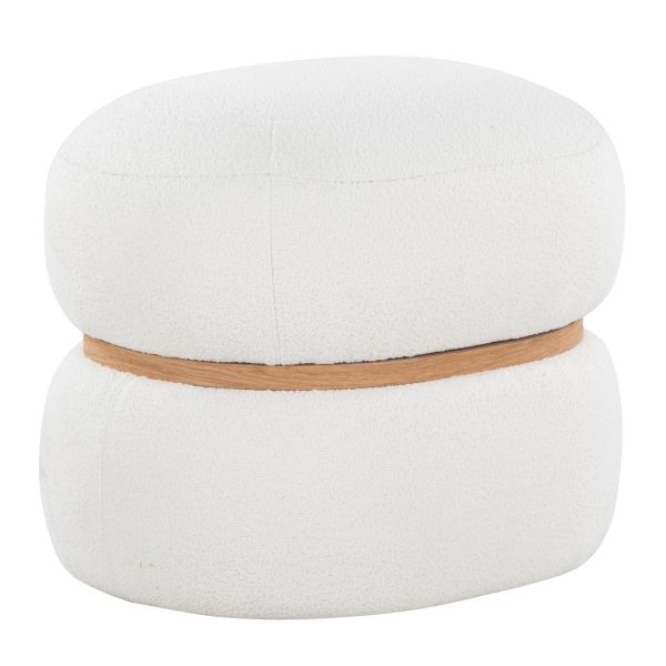 Cinch 17 Inch Cream Boucle Contemporary Pouf Ottoman Natural Wood 5