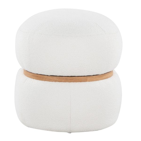 Cinch 17 Inch Cream Boucle Contemporary Pouf Ottoman Natural Wood 6