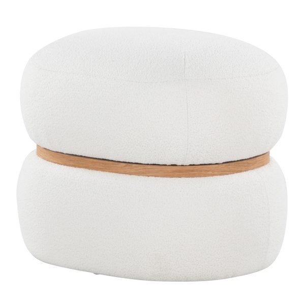 Cinch 17 Inch Cream Boucle Contemporary Pouf Ottoman Natural Wood 7