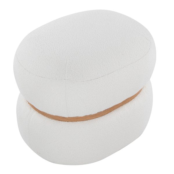 Cinch 17 Inch Cream Boucle Contemporary Pouf Ottoman Natural Wood 9