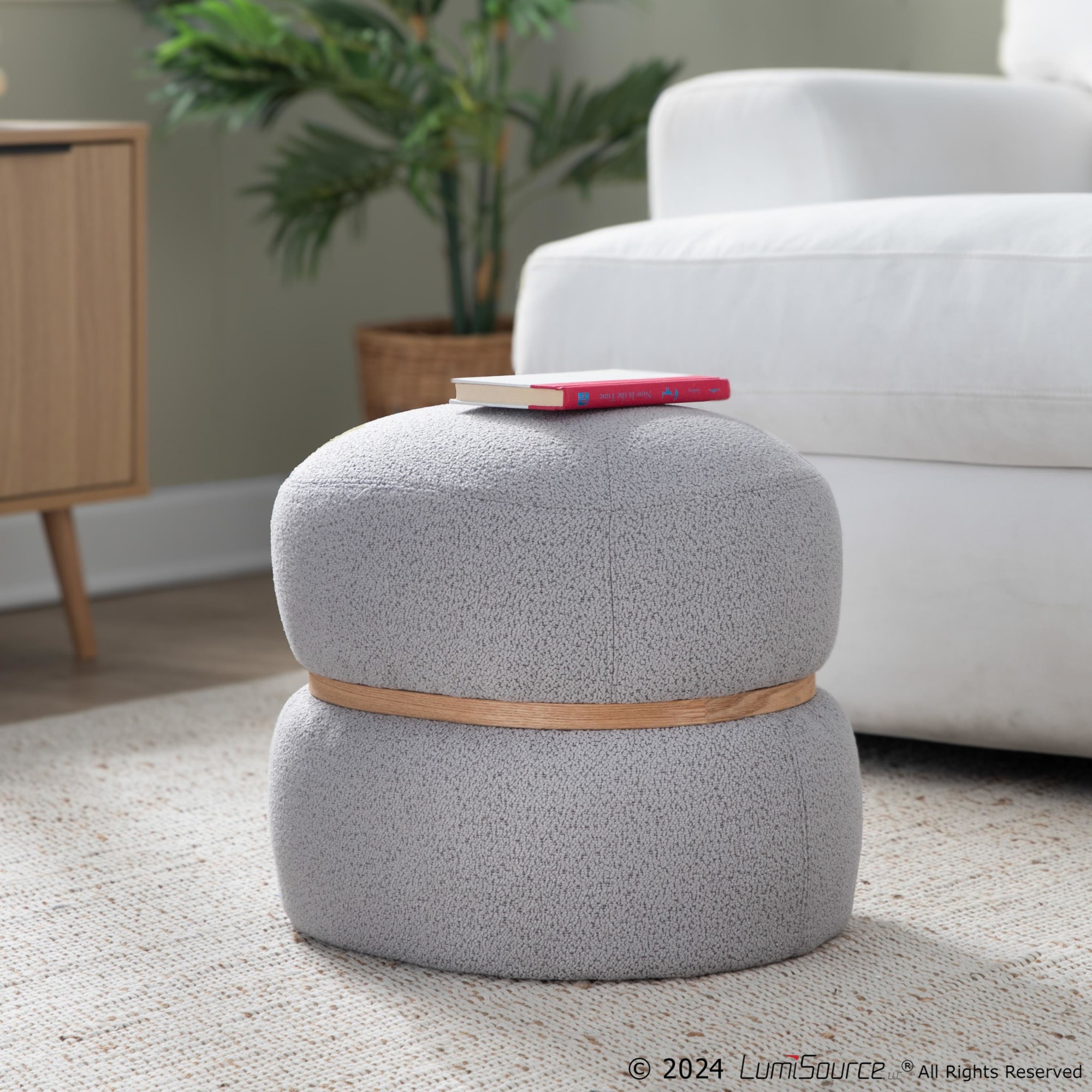 Cinch 17-Inch Grey Contemporary Bouclé Pouf Ottoman 2 Cinch 17-Inch Grey Contemporary Bouclé Pouf Ottoman - Image 2