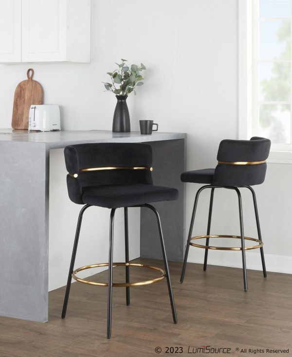 Cinch 26 Black Velvet Contemporary Swivel Counter Stools Set of 2 1