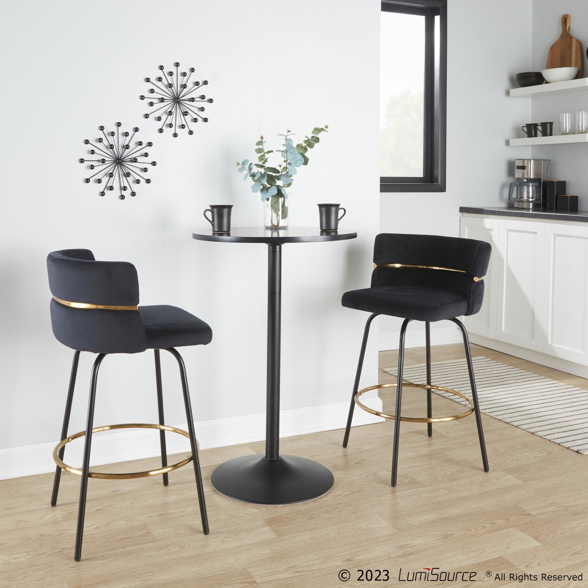 Cinch 26 Black Velvet Contemporary Swivel Counter Stools (Set of 2) 3 Cinch 26 Black Velvet Contemporary Swivel Counter Stools (Set of 2) - Image 3