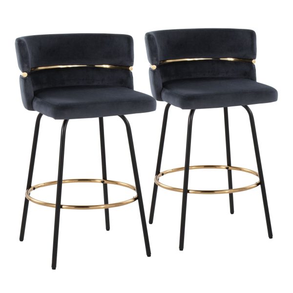 Cinch 26 Black Velvet Contemporary Swivel Counter Stools Set of 2 4