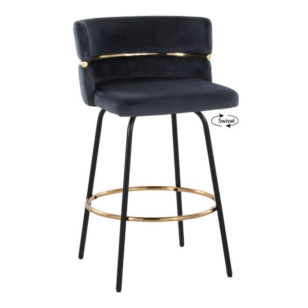 Cinch 26 Black Velvet Contemporary Swivel Counter Stools Set of 2 5