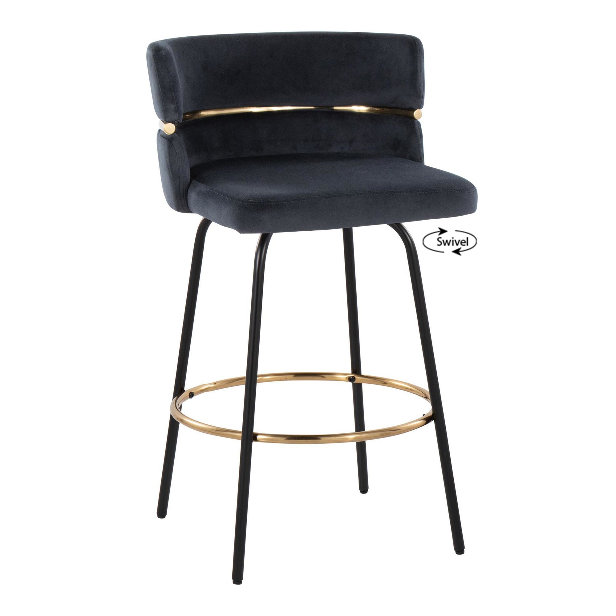 Cinch 26 Black Velvet Contemporary Swivel Counter Stools (Set of 2) 6 Cinch 26 Black Velvet Contemporary Swivel Counter Stools (Set of 2) - Image 6