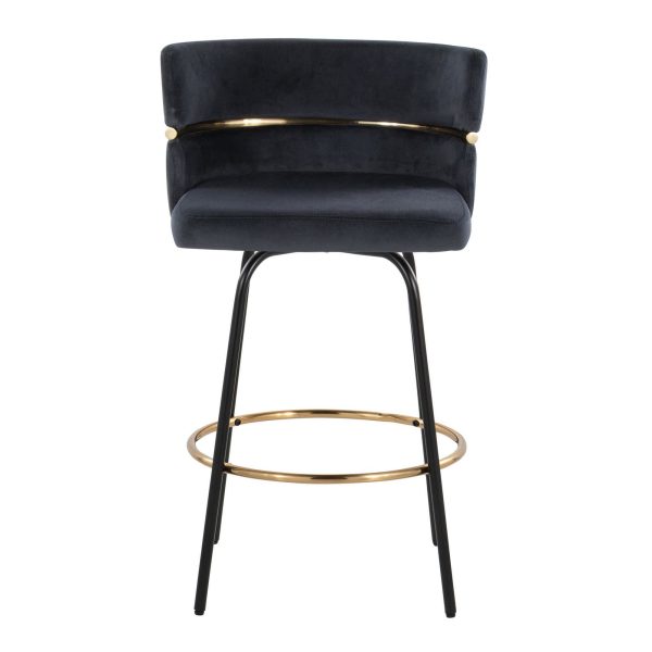 Cinch 26 Black Velvet Contemporary Swivel Counter Stools Set of 2 9