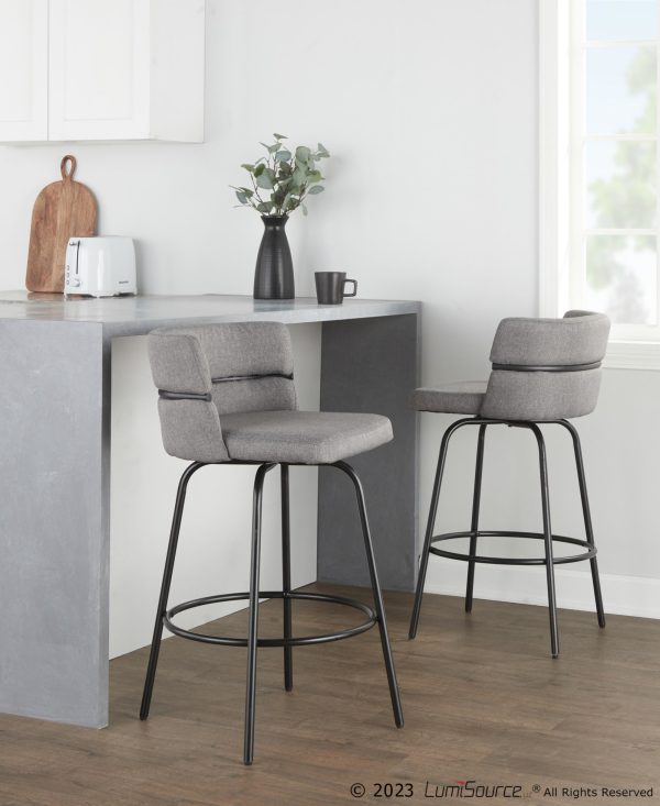 Cinch 26 Contemporary Black and Grey Swivel Counter Stools Set of 2 1