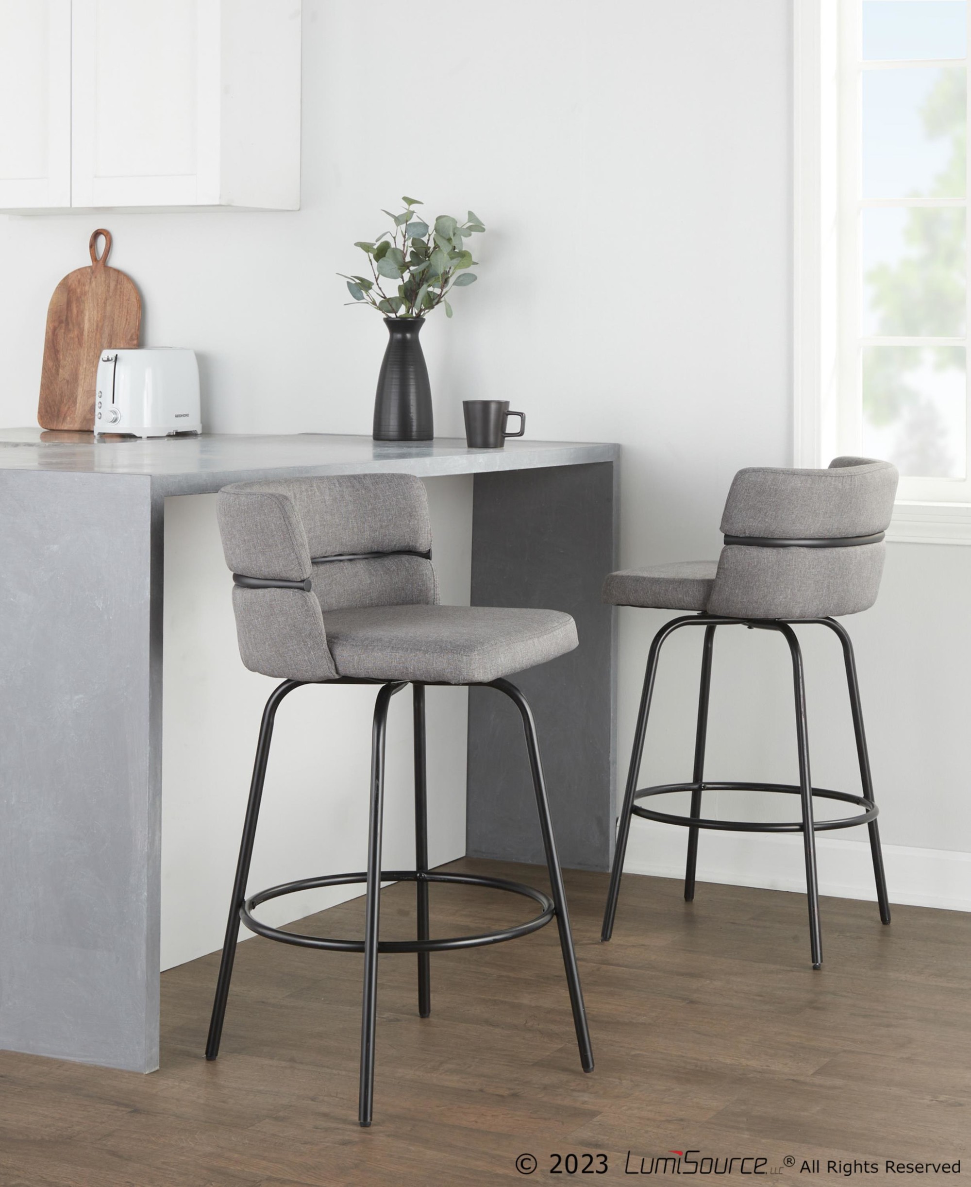 Cinch 26 Contemporary Black and Grey Swivel Counter Stools (Set of 2) 2 Cinch 26 Contemporary Black and Grey Swivel Counter Stools (Set of 2) - Image 2