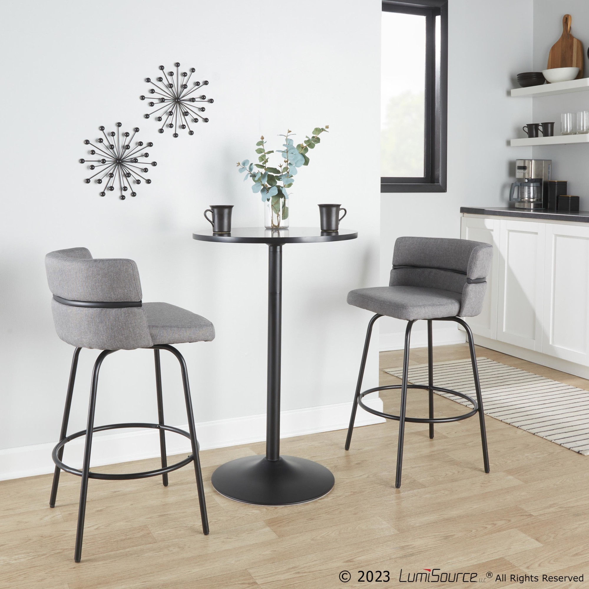 Cinch 26 Contemporary Black and Grey Swivel Counter Stools (Set of 2) 4 Cinch 26 Contemporary Black and Grey Swivel Counter Stools (Set of 2) - Image 4