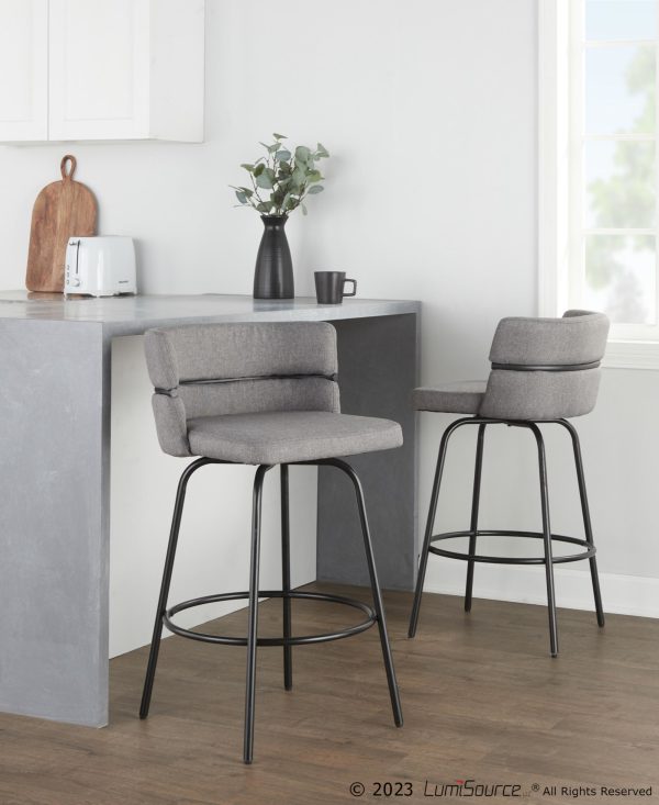 Cinch 26 Contemporary Black and Grey Swivel Counter Stools Set of 2