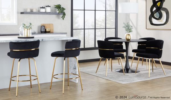 Cinch 26 Gold Black Velvet Swivel Counter Stools Set of 2 1