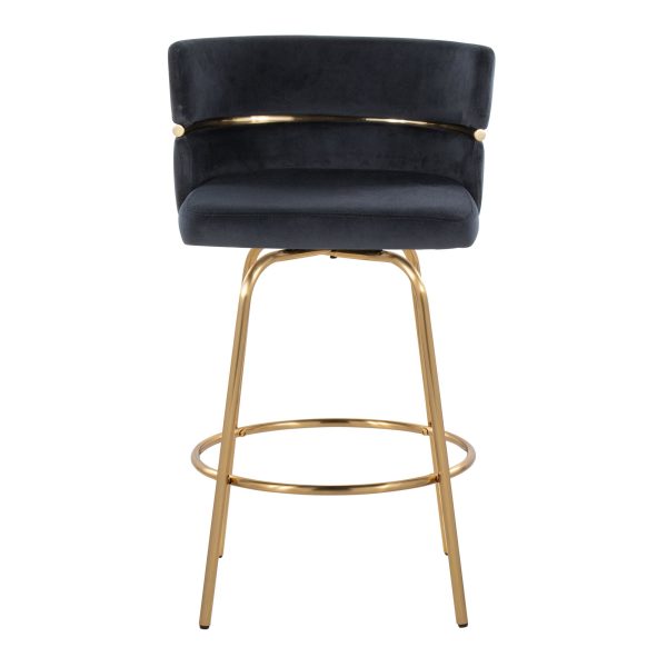 Cinch 26 Gold Black Velvet Swivel Counter Stools Set of 2 11