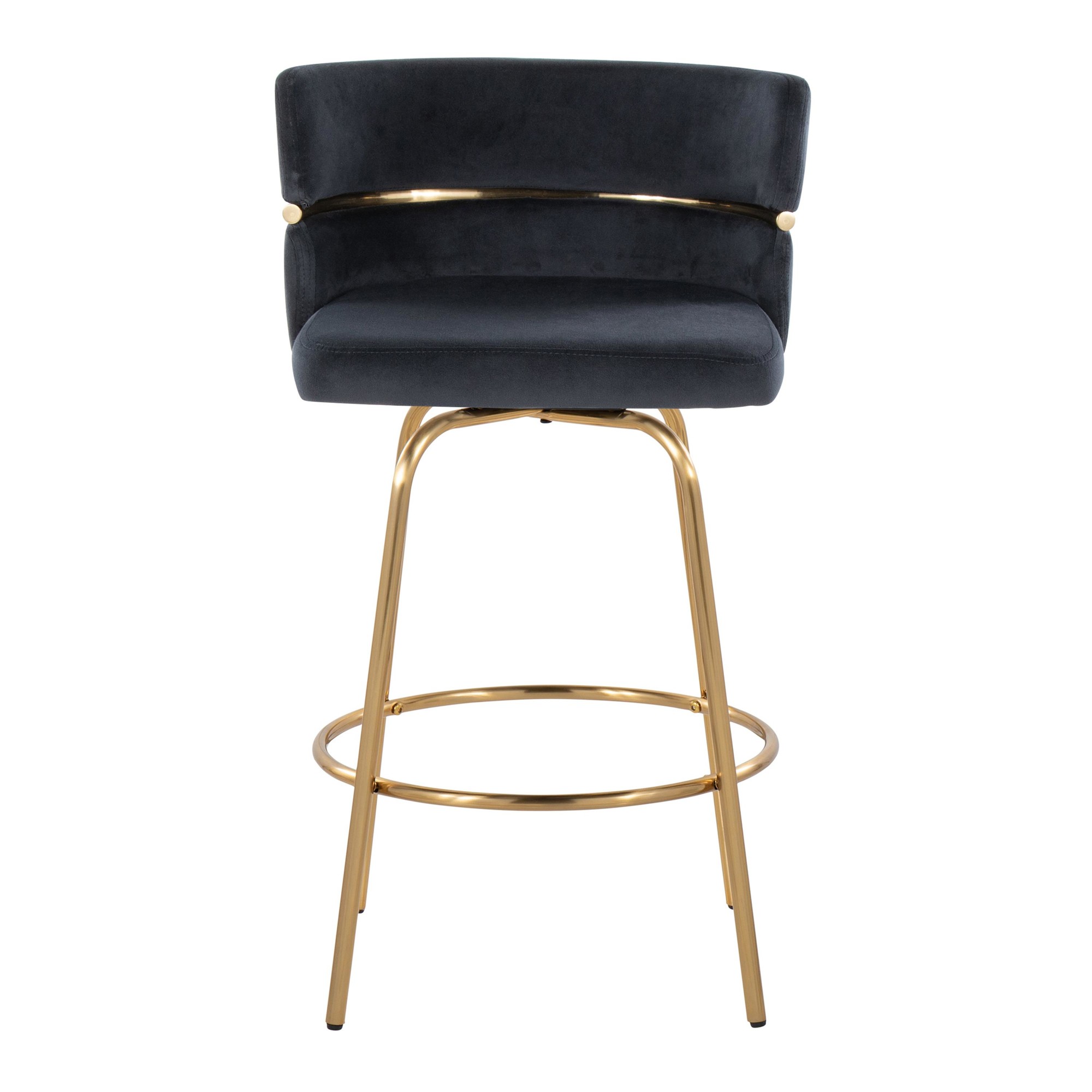 Cinch 26 Gold Black Velvet Swivel Counter Stools (Set of 2) 12 Cinch 26 Gold Black Velvet Swivel Counter Stools (Set of 2) - Image 12