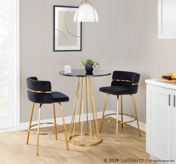 Cinch 26 Gold Black Velvet Swivel Counter Stools Set of 2 3