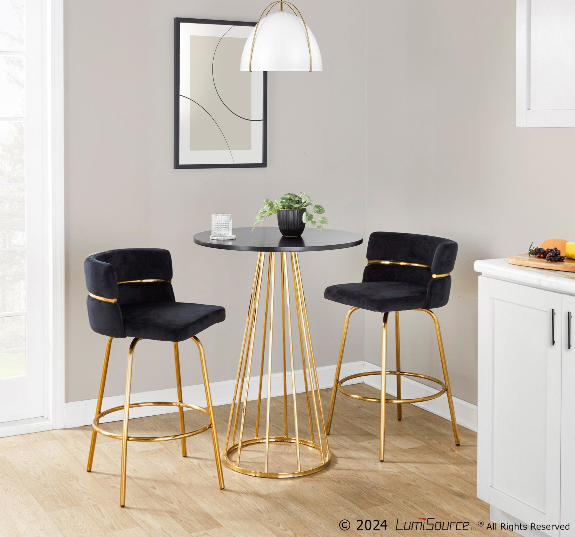 Cinch 26 Gold Black Velvet Swivel Counter Stools (Set of 2) 5 Cinch 26 Gold Black Velvet Swivel Counter Stools (Set of 2) - Image 5