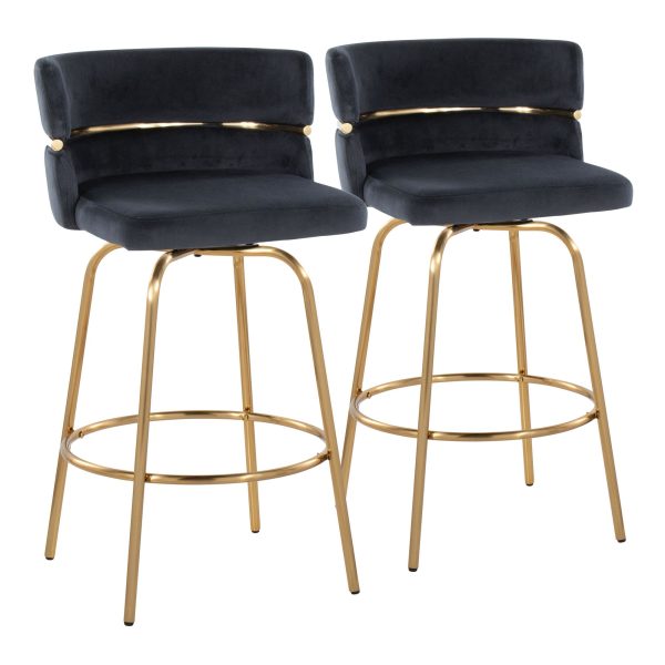 Cinch 26 Gold Black Velvet Swivel Counter Stools Set of 2 6