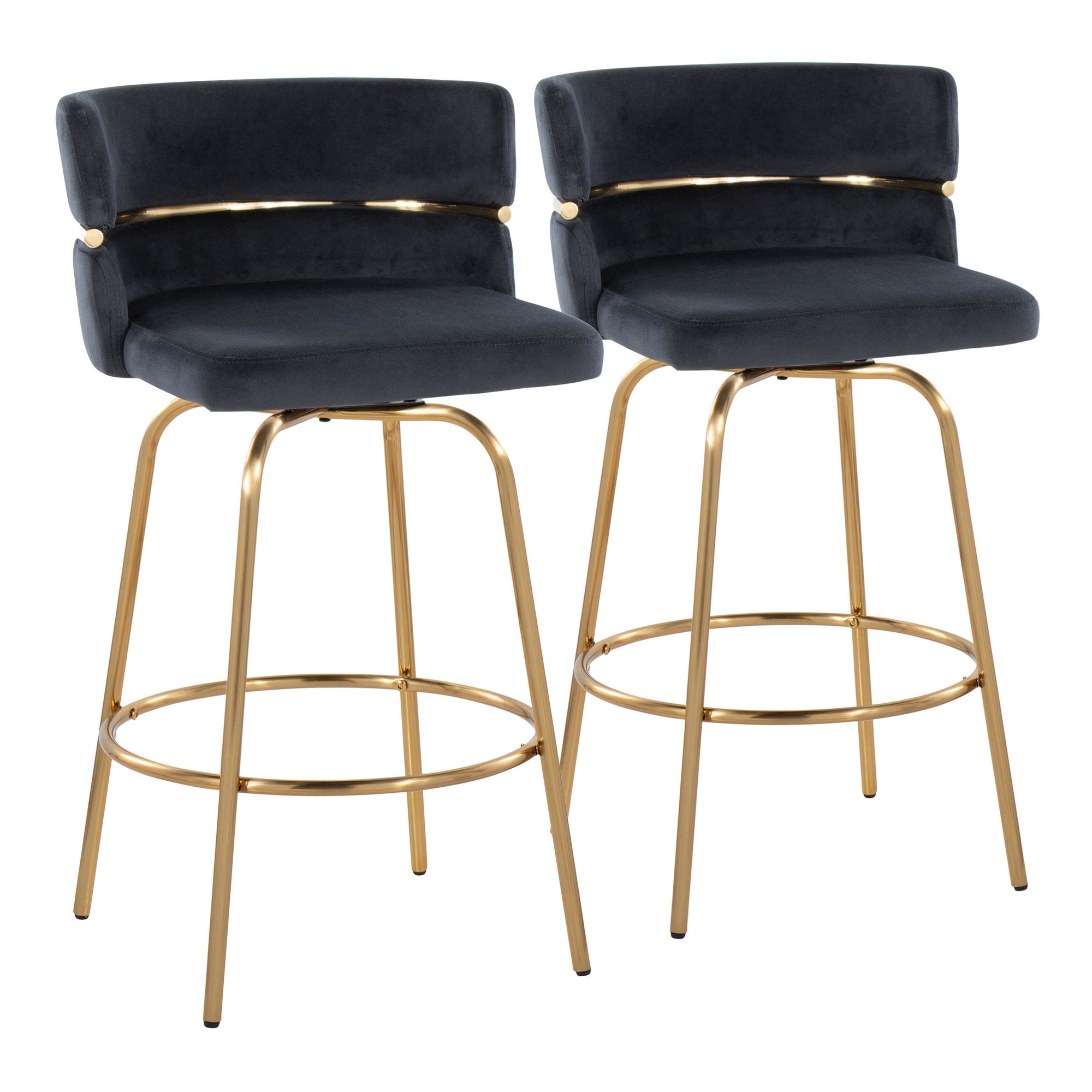 Cinch 26 Gold Black Velvet Swivel Counter Stools (Set of 2) 7 Cinch 26 Gold Black Velvet Swivel Counter Stools (Set of 2) - Image 7