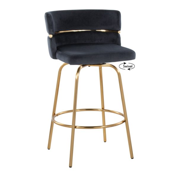 Cinch 26 Gold Black Velvet Swivel Counter Stools Set of 2 7