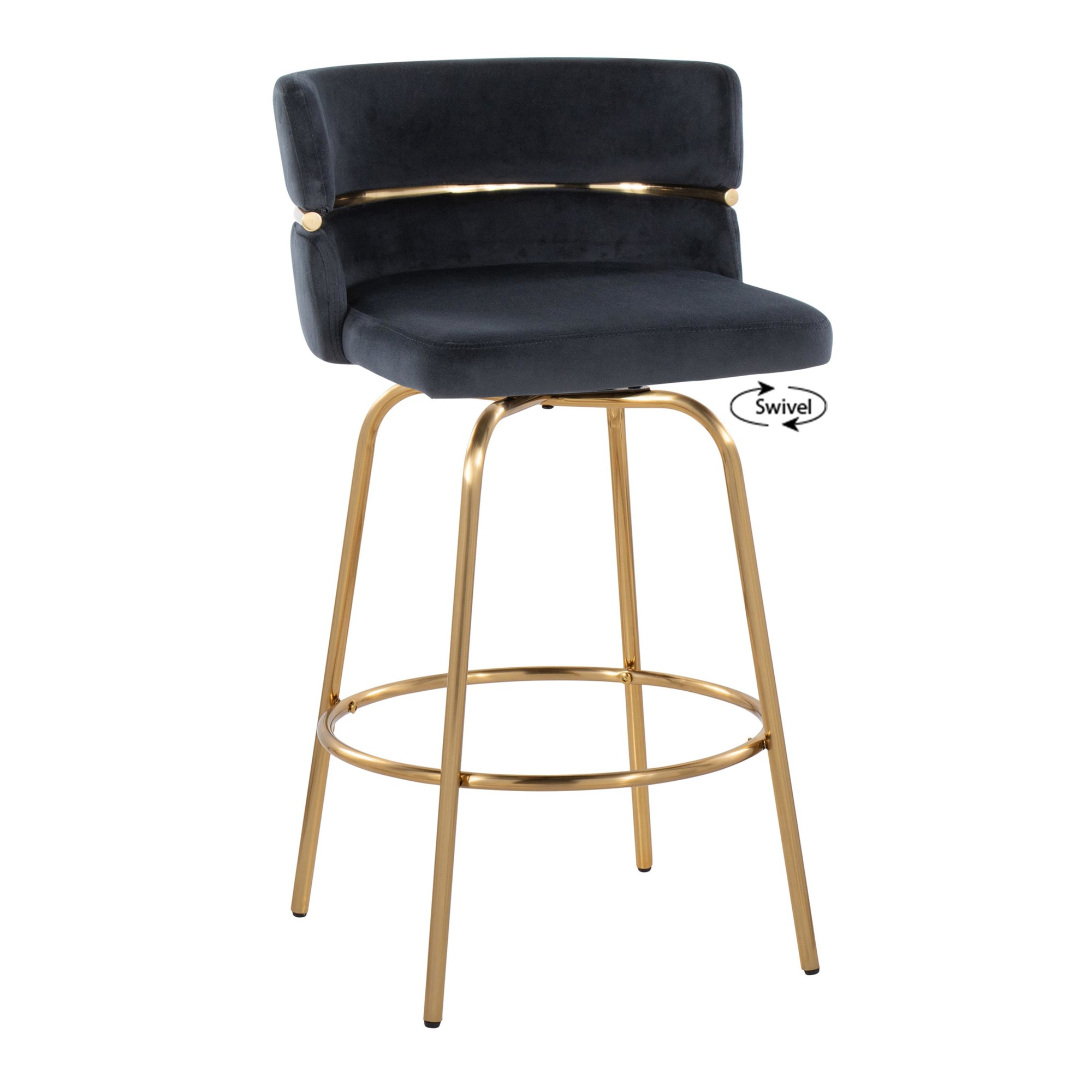 Cinch 26 Gold Black Velvet Swivel Counter Stools (Set of 2) 8 Cinch 26 Gold Black Velvet Swivel Counter Stools (Set of 2) - Image 8
