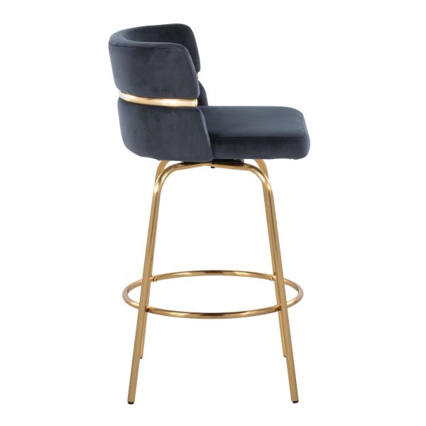 Cinch 26 Gold Black Velvet Swivel Counter Stools Set of 2 8