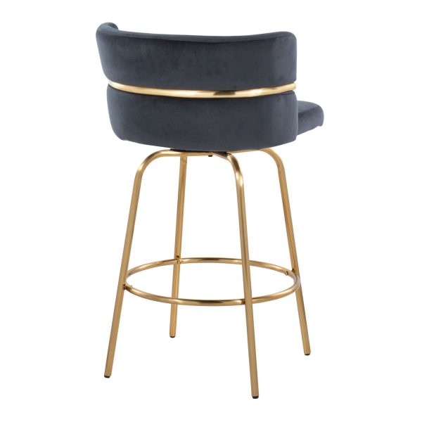 Cinch 26 Gold Black Velvet Swivel Counter Stools Set of 2 9
