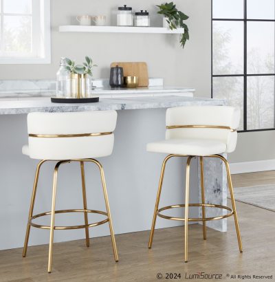 Cinch 26 Gold Metal White Contemporary Counter Stools (Set of 2)