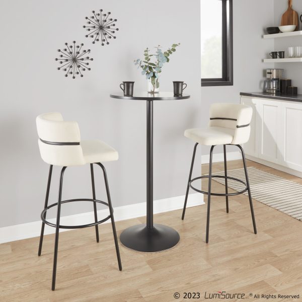 Cinch 30 Contemporary Black Metal Cream Swivel Barstools Set of 2 3