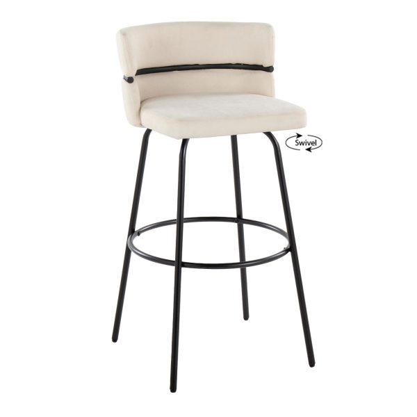 Cinch 30 Contemporary Black Metal Cream Swivel Barstools Set of 2 5
