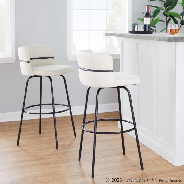 Cinch 30 Contemporary Black Metal Cream Swivel Barstools Set of 2