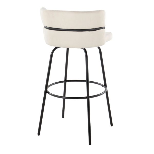Cinch 30 Contemporary Black Metal Cream Swivel Barstools Set of 2 7