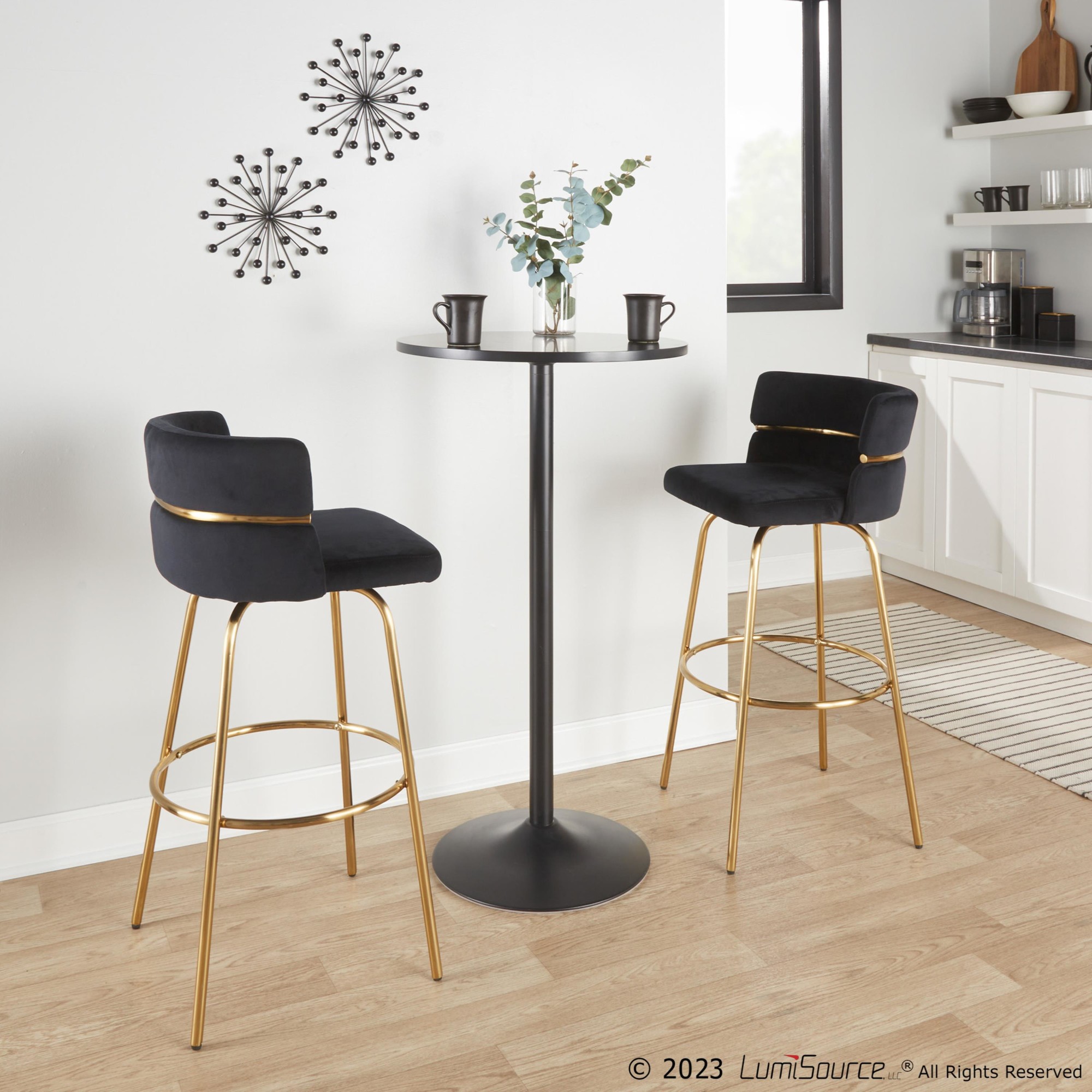 Cinch 30 Gold Black Velvet Glam Swivel Barstools (Set of 2) 4 Cinch 30 Gold Black Velvet Glam Swivel Barstools (Set of 2) - Image 4
