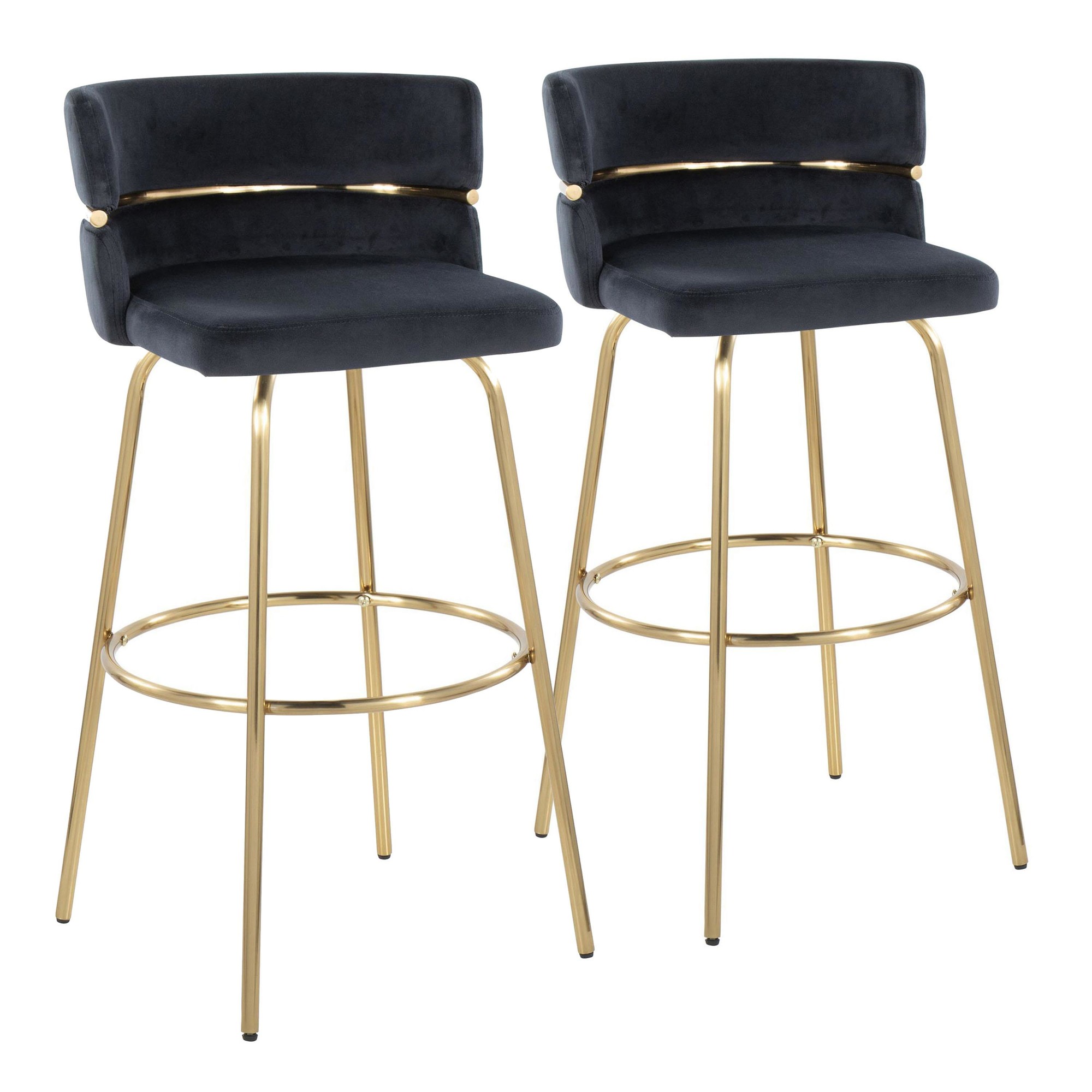Cinch 30 Gold Black Velvet Glam Swivel Barstools (Set of 2) 5 Cinch 30 Gold Black Velvet Glam Swivel Barstools (Set of 2) - Image 5