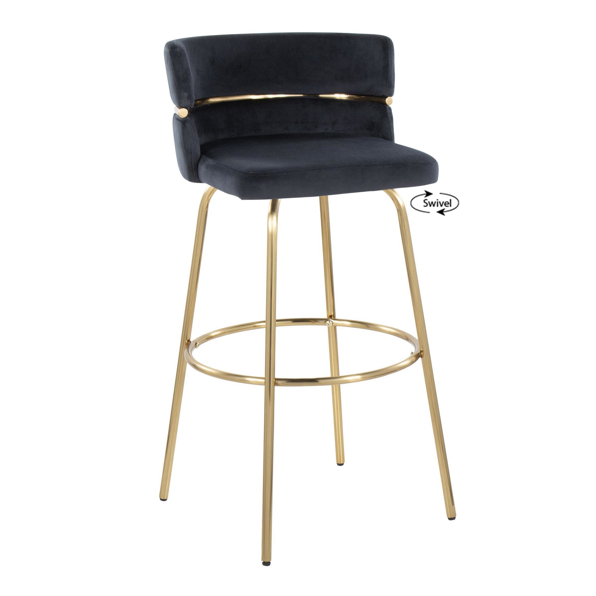 Cinch 30 Gold Black Velvet Glam Swivel Barstools (Set of 2) 6 Cinch 30 Gold Black Velvet Glam Swivel Barstools (Set of 2) - Image 6