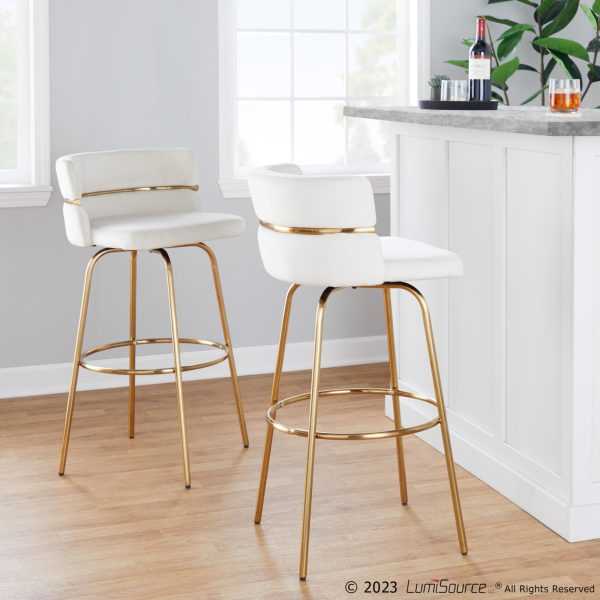 Cinch 30 Gold Cream Velvet Swivel Barstools Set of 2 1