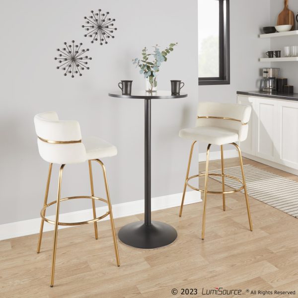 Cinch 30 Gold Cream Velvet Swivel Barstools Set of 2 2