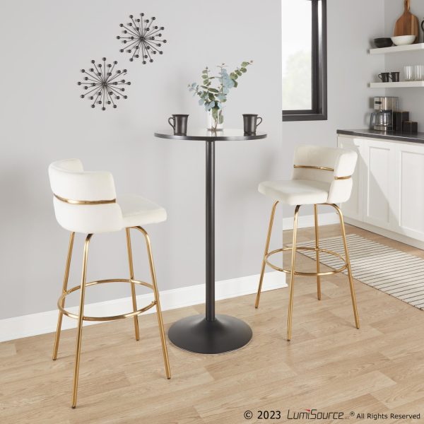 Cinch 30 Gold Cream Velvet Swivel Barstools Set of 2 3