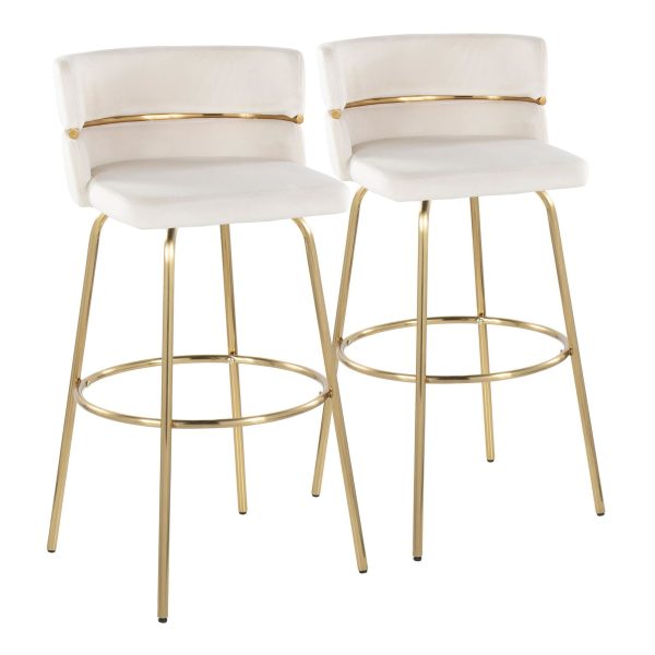 Cinch 30 Gold Cream Velvet Swivel Barstools Set of 2 4