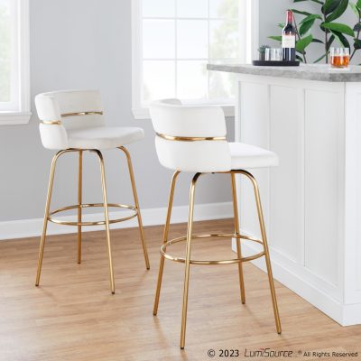 Cinch 30 Gold Cream Velvet Swivel Barstools (Set of 2)