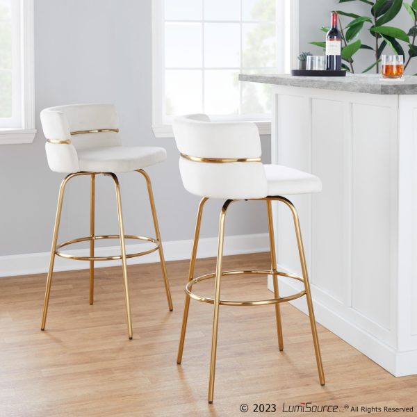 Cinch 30 Gold Cream Velvet Swivel Barstools Set of 2