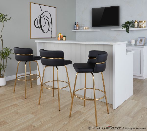 Cinch 30 Gold and Black Contemporary Swivel Barstool Set of 2 1