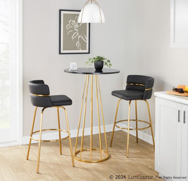 Cinch 30 Gold and Black Contemporary Swivel Barstool Set of 2 2