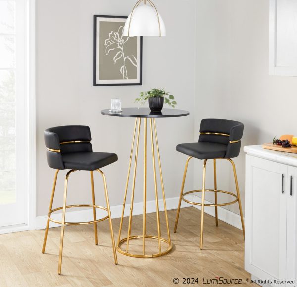 Cinch 30 Gold and Black Contemporary Swivel Barstool Set of 2 3