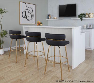 Cinch 30 Gold and Black Contemporary Swivel Barstool (Set of 2)
