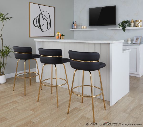 Cinch 30 Gold and Black Contemporary Swivel Barstool Set of 2