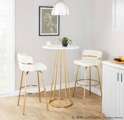Cinch 30 Gold and White Contemporary Swivel Barstools (Set of 2)